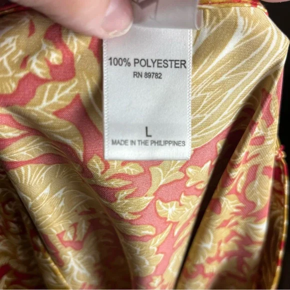 Natori Georgette Zip Front Caftan Kimono Red Gold Paisley Comfort — Large - Picture 12 of 12